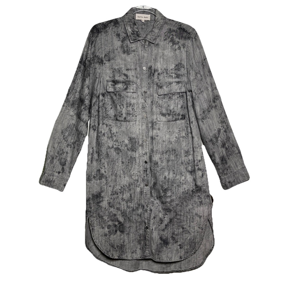 Bella Dahl Womens Size S Gray Tie-Dye Long Sleeve Shirt Dress Button Front USA